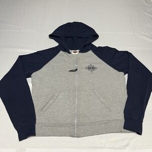 Y2K Harley Davidson Hoodie Women's Size M Gray Full Zip Sweatshirt Biker USA